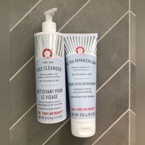 First Aid Beauty cleanser (opened) and moisturizer (not opened).